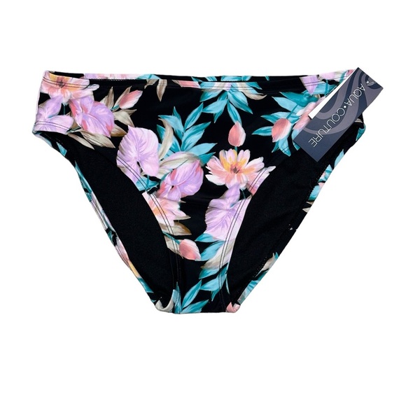Aqua Couture Medium Swim Bikini Bottom Hipster Flowers Tropical Swimwear NWT - Picture 3 of 9